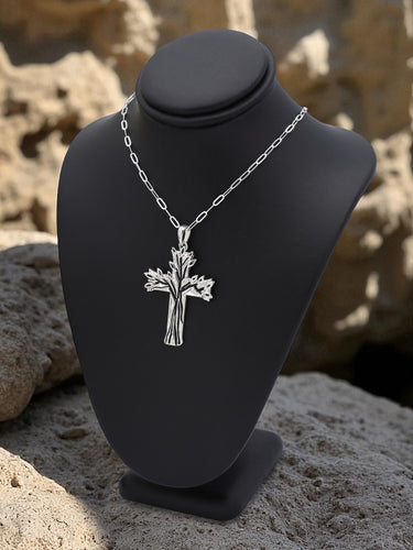 Sterling Silver Ladies' Cross in tree of life motif with sterling silver 18 inch chain